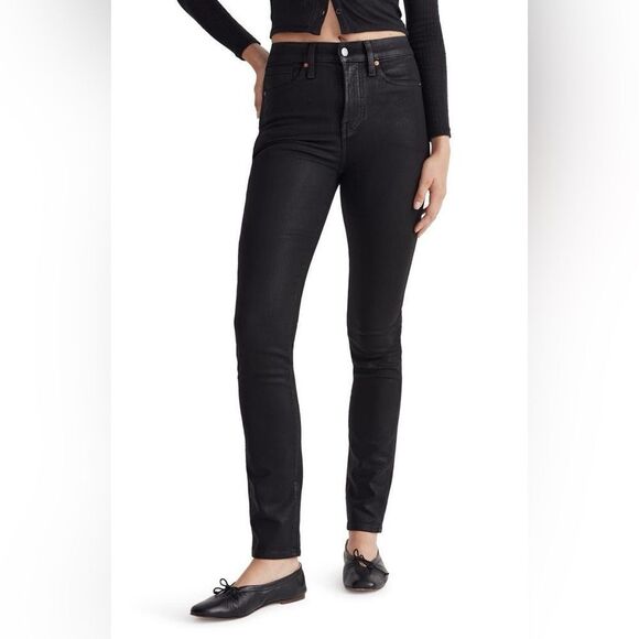 NEW Madewell Black Coated High Rise Waist Stovepipe Jeans Size 24 NWT - Picture 12 of 16